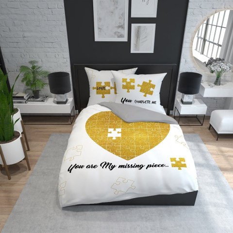 Pościel bawełniana 220x200 Serce puzle biała złota 4108 A 2 poszewki 70x80 Holland 129 Pościel bawełniana 220x200 Serce puzle biała złota 4108 A 2 poszewki 70x80 Holland 129