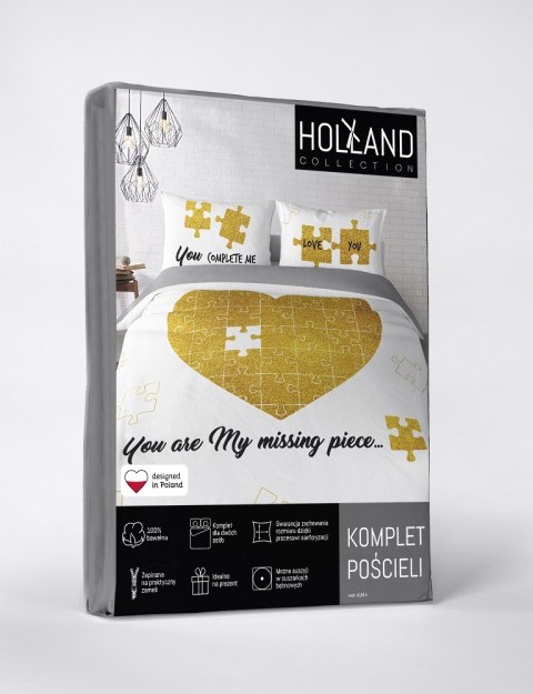 Pościel bawełniana 220x200 Serce puzle biała złota 4108 A 2 poszewki 70x80 Holland 129 Pościel bawełniana 220x200 Serce puzle biała złota 4108 A 2 poszewki 70x80 Holland 129