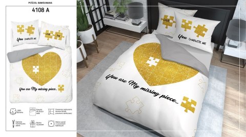 Pościel bawełniana 220x200 Serce puzle biała złota 4108 A 2 poszewki 70x80 Holland 129 Pościel bawełniana 220x200 Serce puzle biała złota 4108 A 2 poszewki 70x80 Holland 129