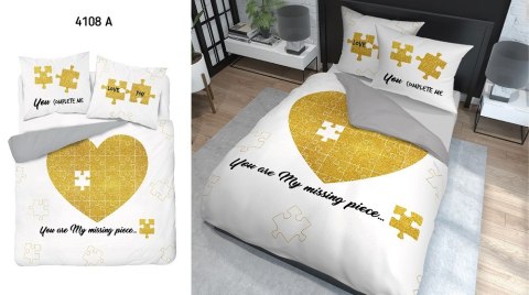 Pościel bawełniana 220x200 Serce puzle biała złota 4108 A 2 poszewki 70x80 Holland 129 Pościel bawełniana 220x200 Serce puzle biała złota 4108 A 2 poszewki 70x80 Holland 129