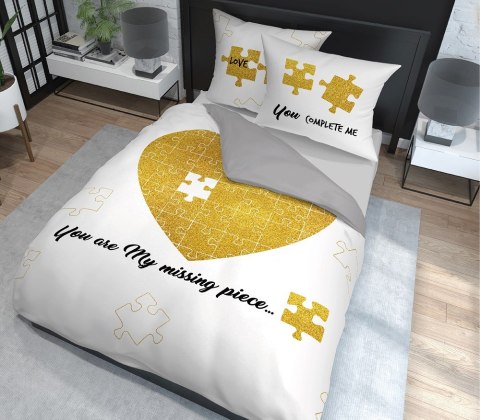 Pościel bawełniana 220x200 Serce puzle biała złota 4108 A 2 poszewki 70x80 Holland 129 Pościel bawełniana 220x200 Serce puzle biała złota 4108 A 2 poszewki 70x80 Holland 129