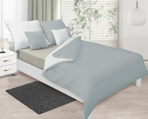 Pościel satynowa 140x200 Double Face biała srebrna 01+42 KG z jedną poszewką