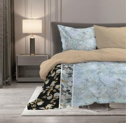 Pościel satynowa 160x200 Elegant 010 szara beżowa liście dwustronna S 23 Faro