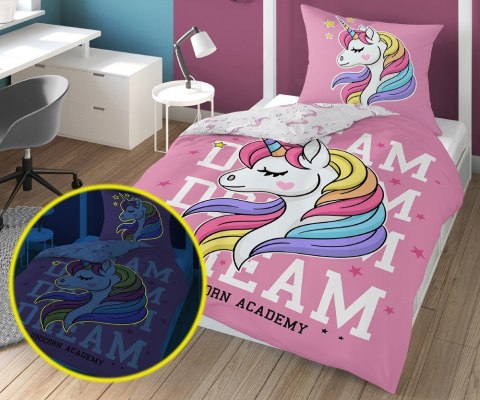 Pościel świecąca w ciemności 140x200 Jednorożec unicorn różowa 4235 A bawełniana Fluo 76 Pościel świecąca w ciemności 140x200 Jednorożec unicorn różowa 4235 A bawełniana Fluo 76