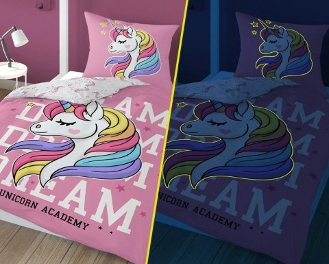 Pościel świecąca w ciemności 140x200 Jednorożec unicorn różowa 4235 A bawełniana Fluo 76 Pościel świecąca w ciemności 140x200 Jednorożec unicorn różowa 4235 A bawełniana Fluo 76