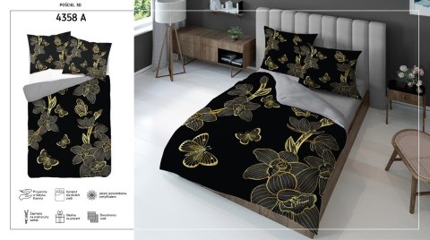 Pościel z mikrofibry 3D 160x200 kwiaty czarna złota 4358 A mikro 28 Pościel z mikrofibry 3D 160x200 kwiaty czarna złota 4358 A mikro 28