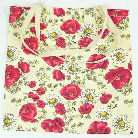 Torba bawełniana na zakupy 37x38 kremowa maki rumianki bawełniana 6859 Torba bawełniana na zakupy 37x38 kremowa maki rumianki bawełniana 6859