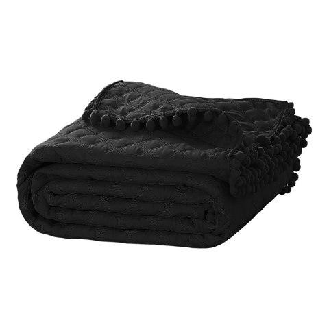 Narzuta z pomponami 140x200 czarna Pompoo pompony romby glamour dekoracyjna Narzuta z pomponami 140x200 czarna Pompoo pompony romby glamour dekoracyjna