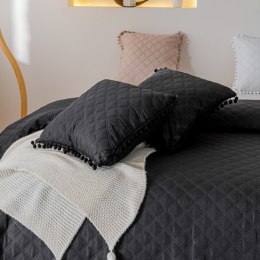 Narzuta z pomponami 140x200 czarna Pompoo pompony romby glamour dekoracyjna