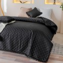 Narzuta z pomponami 160x220 czarna Pompoo pompony romby glamour dekoracyjna Narzuta z pomponami 160x220 czarna Pompoo pompony romby glamour dekoracyjna