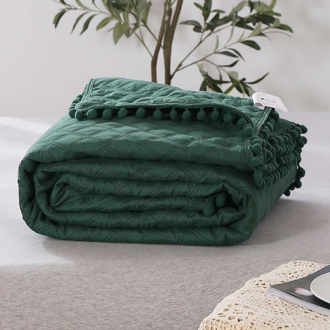 Narzuta z pomponami 240x220 zielona butelkowa Pompoo pompony romby glamour dekoracyjna Narzuta z pomponami 240x220 zielona butelkowa Pompoo pompony romby glamour dekoracyjna