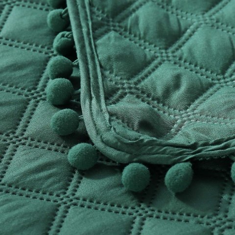 Narzuta z pomponami 240x220 zielona butelkowa Pompoo pompony romby glamour dekoracyjna Narzuta z pomponami 240x220 zielona butelkowa Pompoo pompony romby glamour dekoracyjna