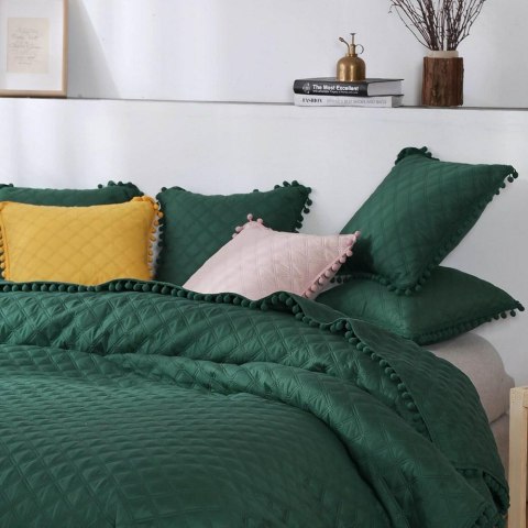 Narzuta z pomponami 240x220 zielona butelkowa Pompoo pompony romby glamour dekoracyjna Narzuta z pomponami 240x220 zielona butelkowa Pompoo pompony romby glamour dekoracyjna