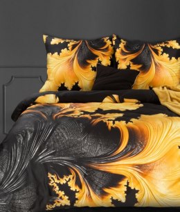 Pościel satynowa 220x200 Premium 14 czarna żółta liście z efektem 3D Eurofirany