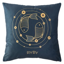 Poszewka dekoracyjna 40x40 Zodiak Ryby turkusowa ciemna welurowa