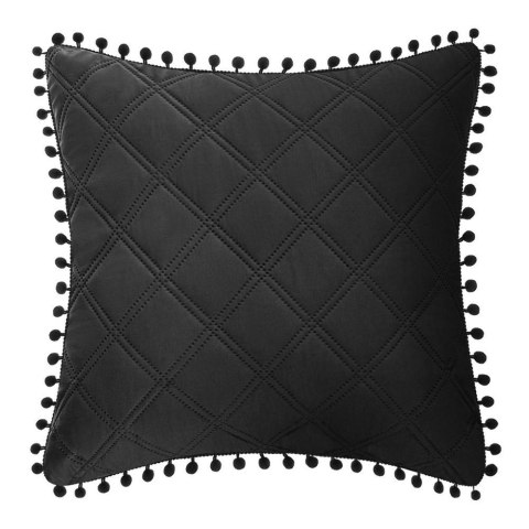 Poszewka z pomponami 45x45 czarna Pompoo pompony romby glamour dekoracyjna do narzuty Poszewka z pomponami 45x45 czarna Pompoo pompony romby glamour dekoracyjna do narzuty