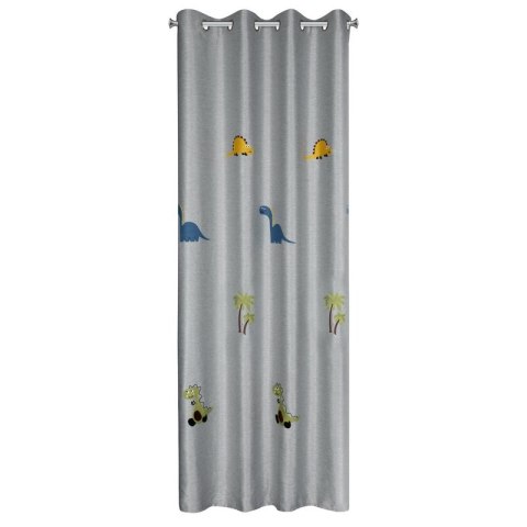 Zasłona 140x250 Dino srebrna z zieloną aplikacją dinozaurów dla dzieci gotowa na przelotkach Eurofirany Zasłona 140x250 Dino srebrna z zieloną aplikacją dinozaurów dla dzieci gotowa na przelotkach Eurofirany
