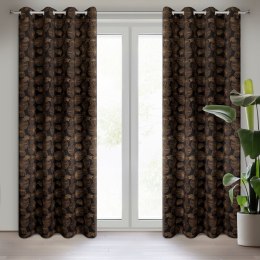 Zasłona 140x250 Marigold gotowa na przelotkach z tkaniny zaciemniającej z nadrukiem złotych liści lilii wodnych Eurofirany