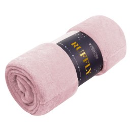 Koc narzuta z mikrofibry 200x220 Ruffly pudrowy różowy wykończony falbanami
