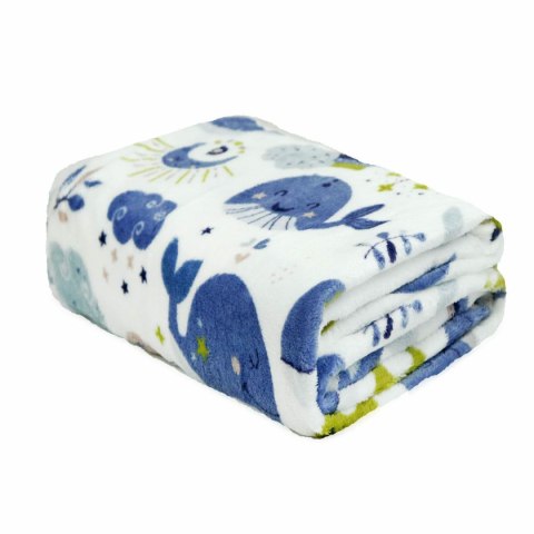 Koc z mikrofibry 130x170 Ocean Whale Wieloryby biały niebieski Domarex Koc z mikrofibry 130x170 Ocean Whale Wieloryby biały niebieski Domarex