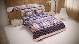 Pościel bawełniana 220x200 Krata fioletowa łososiowa 28095/1 poszewki 2x70/80 Luxury 01