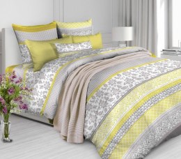 Pościel bawełniana 220x200 Kwiatki pasy szara żółta 28173/1 poszewki 2x70/80 Luxury 01