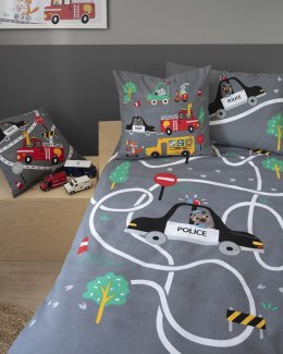 Pościel bawełniana 90x120 Ulica straż pożarna policja szara 4280 B Mayamoo 20