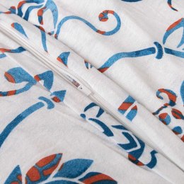 Pościel jersey 160x200 Kwiaty biała niebieska 2204 JERSEYLOVE