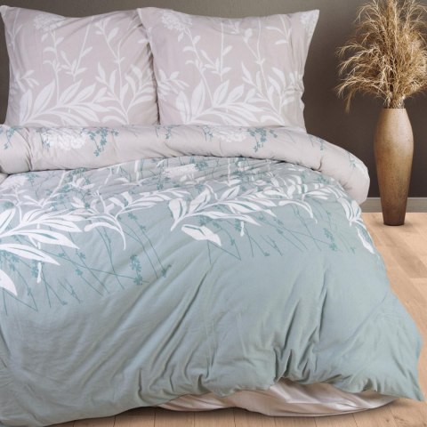 Pościel jersey 160x200 Liście miętowa biała 2205 JERSEYLOVE Pościel jersey 160x200 Liście miętowa biała 2205 JERSEYLOVE