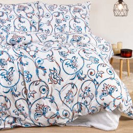 Pościel jersey 220x200 Kwiaty biała niebieska 2204 JERSEYLOVE