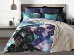 Pościel satynowa 220x200 Geometria miętowa fioletowa Lusso D23 poszewki 2x70/80 2x 50/60 prześcieradło 220x240