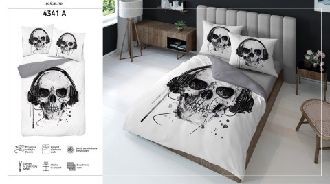 Pościel z mikrofibry 3D 160x200 Czaszki biała szara 4341 A Magic 2 Pościel z mikrofibry 3D 160x200 Czaszki biała szara 4341 A Magic 2