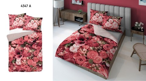 Pościel z mikrofibry 3D 160x200 Kwiaty róże różowa 4347 A Magic 2 Pościel z mikrofibry 3D 160x200 Kwiaty róże różowa 4347 A Magic 2