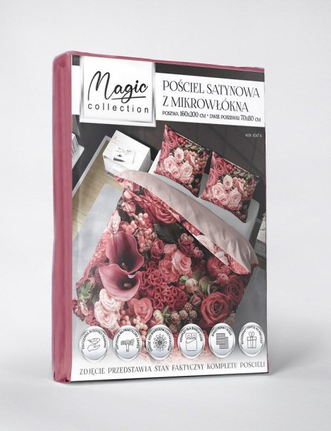 Pościel z mikrofibry 3D 160x200 Kwiaty róże różowa 4347 A Magic 2 Pościel z mikrofibry 3D 160x200 Kwiaty róże różowa 4347 A Magic 2
