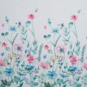 Zasłona 140x250 Lilian biała niebieska z półtransparentnej etaminy z nadrukiem malowanych pędzlem kwiatów gotowa na przelotkach Zasłona 140x250 Lilian biała niebieska z półtransparentnej etaminy z nadrukiem malowanych pędzlem kwiatów gotowa na przelotkach