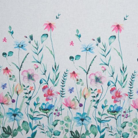 Zasłona 140x250 Lilian biała niebieska z półtransparentnej etaminy z nadrukiem malowanych pędzlem kwiatów gotowa na przelotkach Zasłona 140x250 Lilian biała niebieska z półtransparentnej etaminy z nadrukiem malowanych pędzlem kwiatów gotowa na przelotkach