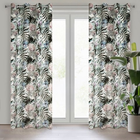 Zasłona 140x250 Malibu zielona pudrowa kwiaty liście gotowa na przelotkach welurowa Eurofirany Zasłona 140x250 Malibu zielona pudrowa kwiaty liście gotowa na przelotkach welurowa Eurofirany