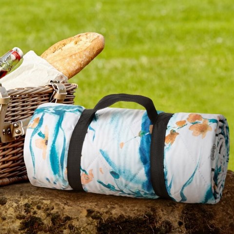 Koc piknikowy 130x145 kwiaty biały turkusowy Eurofirany Koc piknikowy 130x145 kwiaty biały turkusowy Eurofirany
