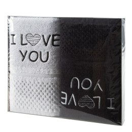 Komplet ręczników 2 cz. 2x50x90 I love you srebrny czarny 550 g/m2 frotte zestaw upominkowy 23