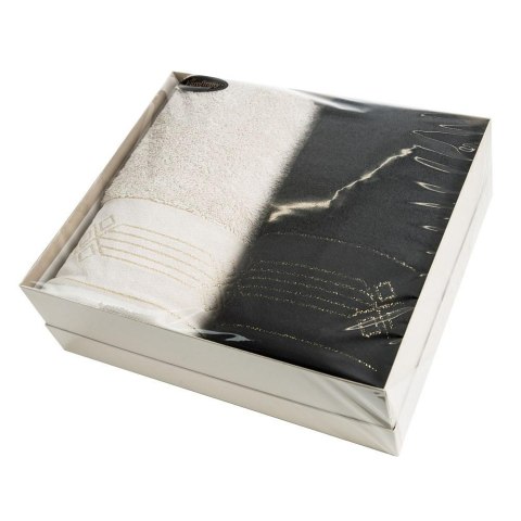 Komplet ręczników 2 cz. 2x70x140 beżowy czarny 520 g/m2 frotte zestaw upominkowy 23 Komplet ręczników 2 cz. 2x70x140 beżowy czarny 520 g/m2 frotte zestaw upominkowy 23