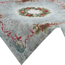 Obrus świąteczny 100x100 gobelinowy popielaty kolorowy Eurofirany