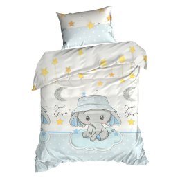 Pościel bawełniana 100x135 Kids 11 Słonie biała niebieska poszewka 40x50 do łóżeczka Eurofirany