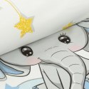 Pościel bawełniana 100x135 Kids 11 Słonie biała niebieska poszewka 40x50 do łóżeczka Eurofirany