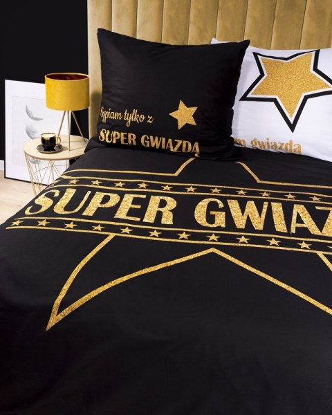 Pościel bawełniana 160x200 Super gwiazda czarna biała złota 4109 A Holland 29 Pościel bawełniana 160x200 Super gwiazda czarna biała złota 4109 A Holland 29