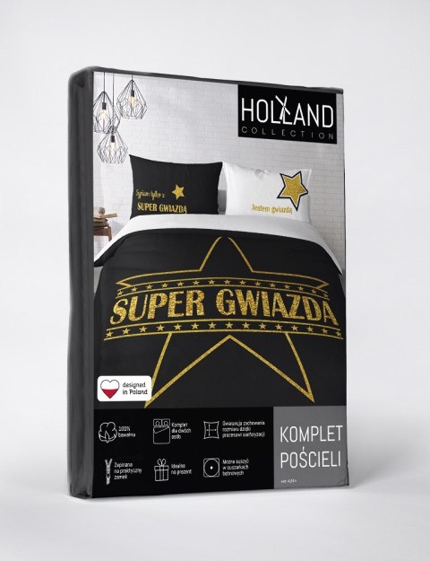 Pościel bawełniana 160x200 Super gwiazda czarna biała złota 4109 A Holland 29 Pościel bawełniana 160x200 Super gwiazda czarna biała złota 4109 A Holland 29