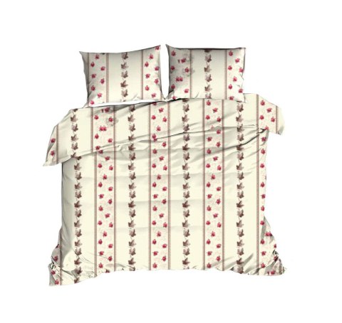 Pościel bawełniana 160x200 kwiaty kremowa czerwona 1602N Classic Pościel bawełniana 160x200 kwiaty kremowa czerwona 1602N Classic
