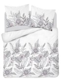 Pościel satynowa 160x200 biała szara kwiaty liście 4125 B Home Satin 001