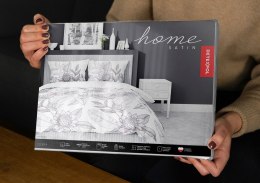Pościel satynowa 160x200 biała szara kwiaty liście 4125 B Home Satin 001