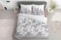 Pościel satynowa 160x200 biała szara kwiaty liście 4125 B Home Satin 001
