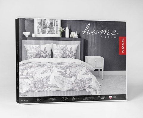 Pościel satynowa 220x200 biała szara kwiaty liście 4125 B Home Satin 001 Pościel satynowa 220x200 biała szara kwiaty liście 4125 B Home Satin 001